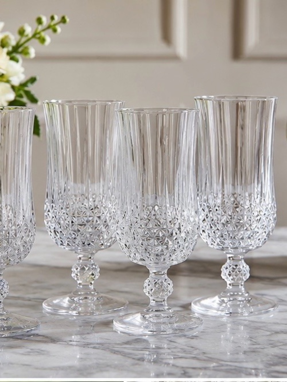 Cristal d’Arques Longchamp Lead Crystal Highball Glasses Set of 4 12.75 Oz